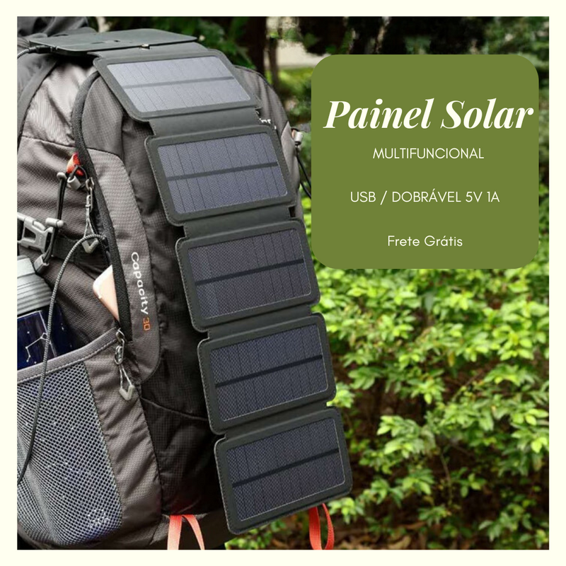 Painel Solar Portátil Multifuncional Dobrável 5V 1A - Carregador USB para Camping