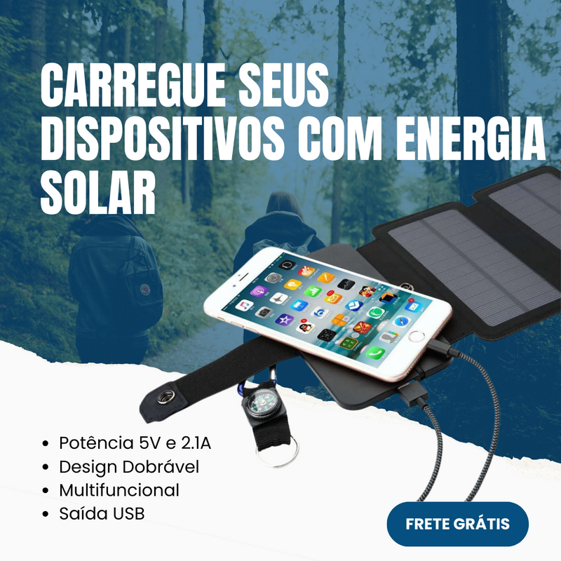 Painel Solar Portátil Multifuncional Dobrável 5V 1A - Carregador USB para Camping