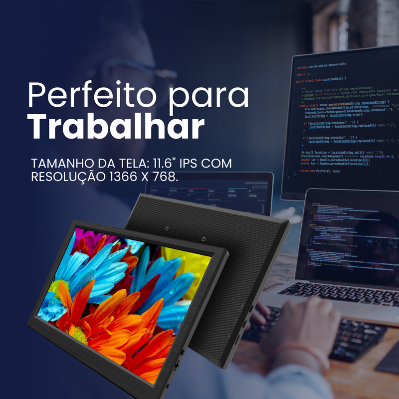 Monitor Portátil 11.6" IPS – Tela Estendida para Jogos e Multitarefas 🎮💻