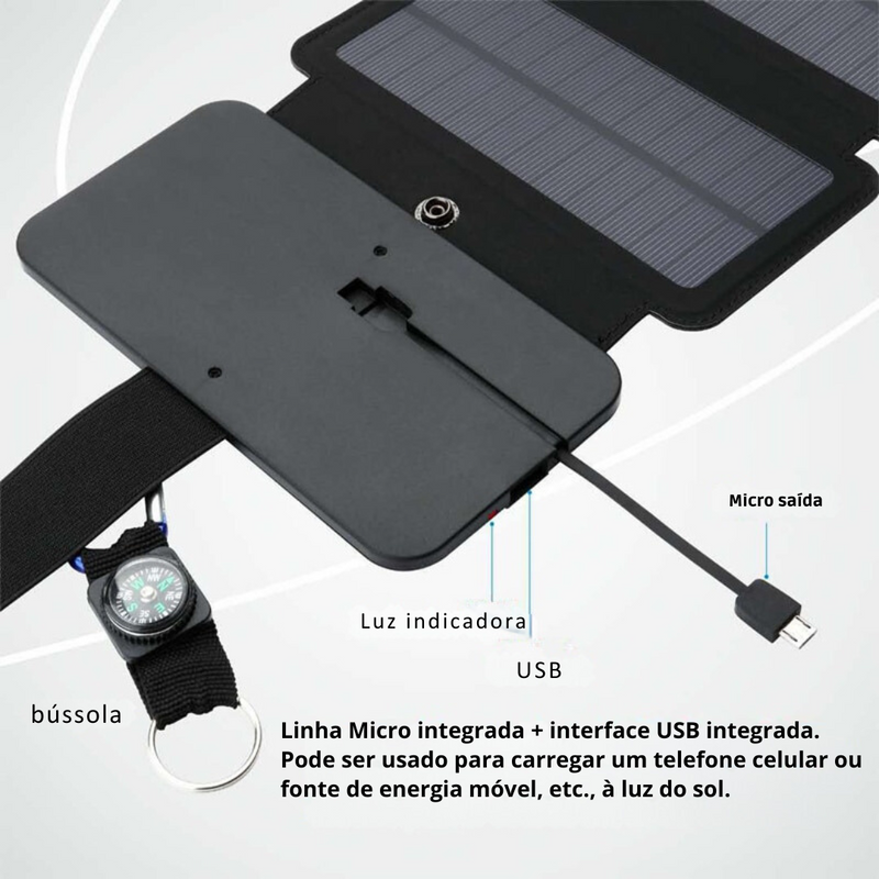 Painel Solar Portátil Multifuncional Dobrável 5V 1A - Carregador USB para Camping