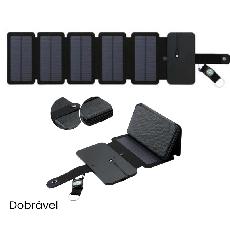 Painel Solar Portátil Multifuncional Dobrável 5V 1A - Carregador USB para Camping