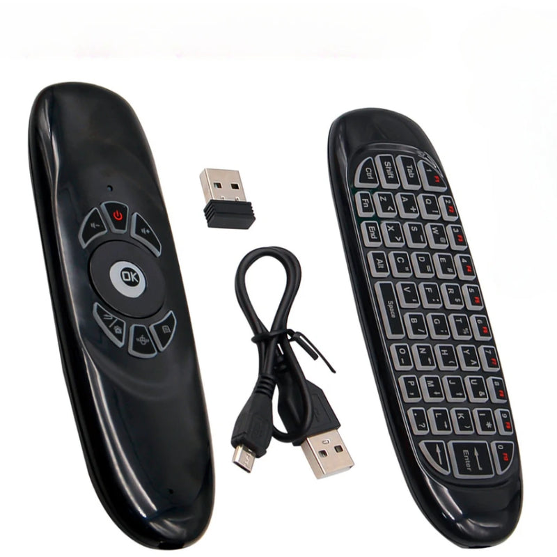 Controle Remoto Smart Universal 2.4G com Teclado USB e Air Mouse Iluminado