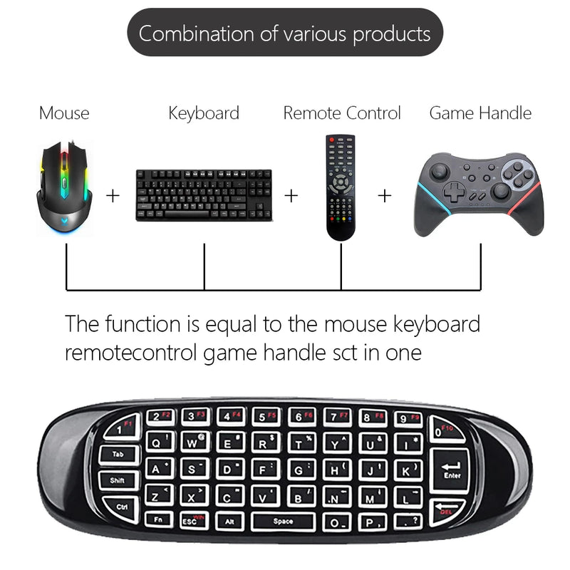 Controle Remoto Smart Universal 2.4G com Teclado USB e Air Mouse Iluminado