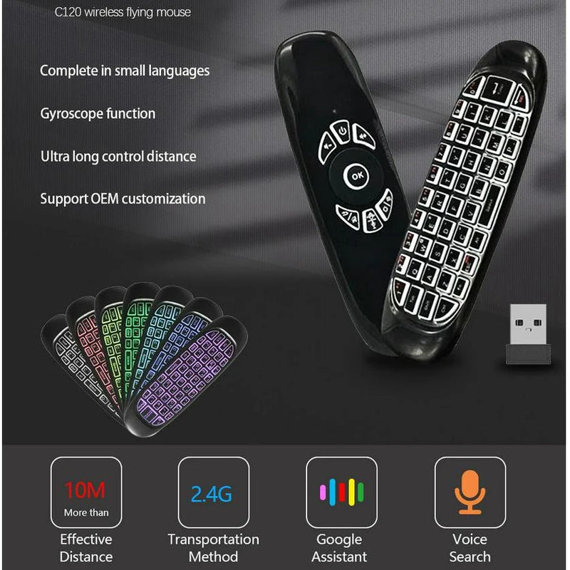 Controle Remoto Smart Universal 2.4G com Teclado USB e Air Mouse Iluminado