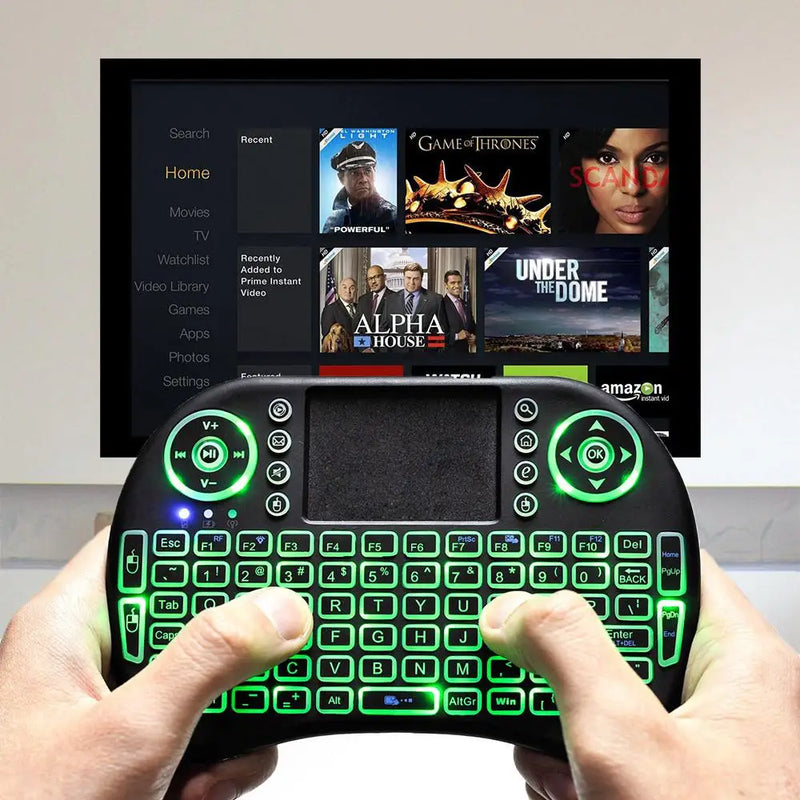 Mini Teclado Sem Fio com Touchpad e Luz LED – Controle para TV Box, Smart TV e Mais