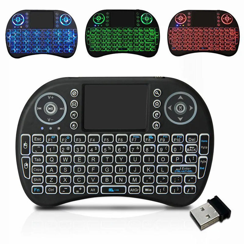 Mini Teclado Sem Fio com Touchpad e Luz LED – Controle para TV Box, Smart TV e Mais